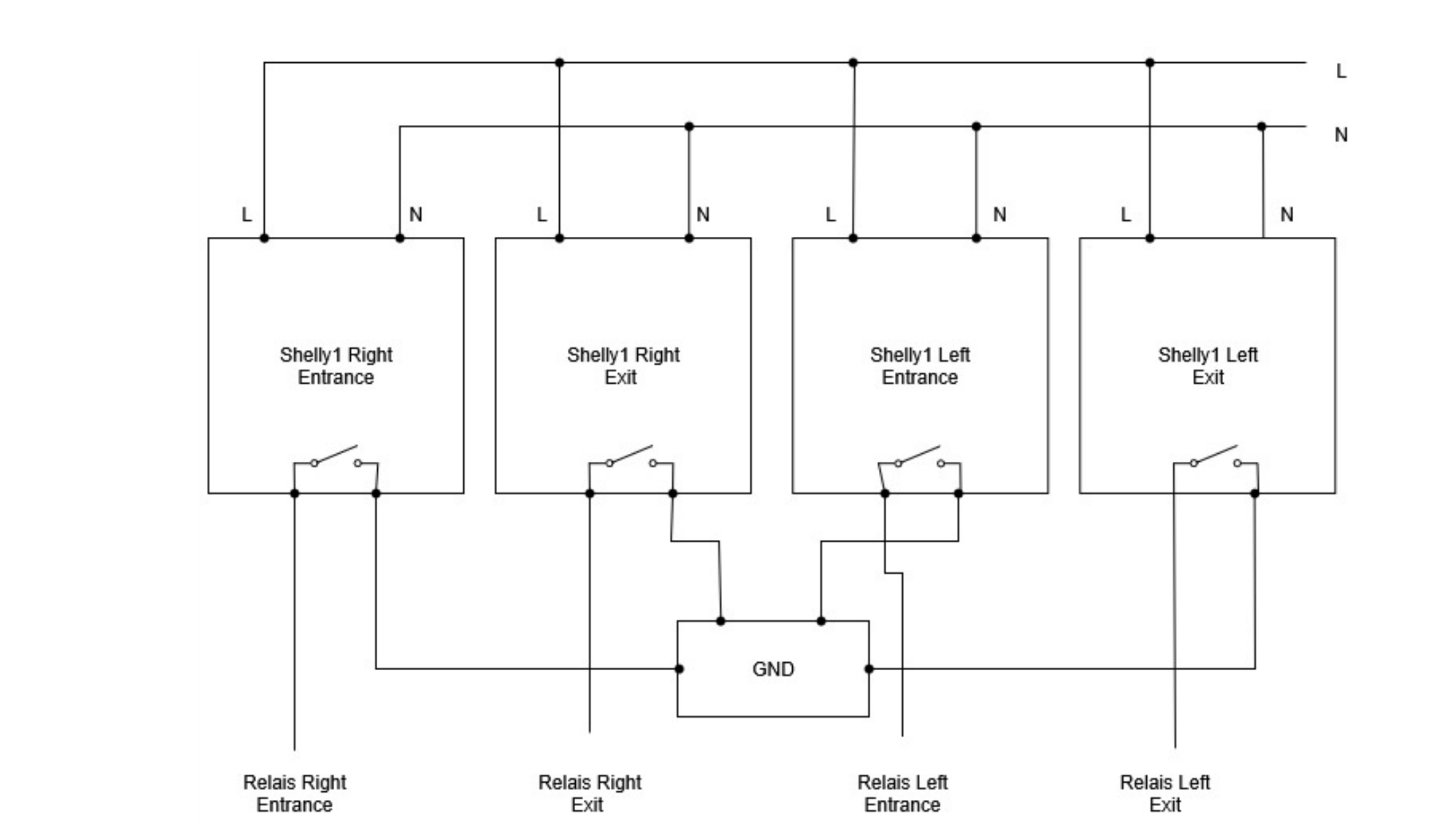 Wiring diagram for 4-unit gate installation