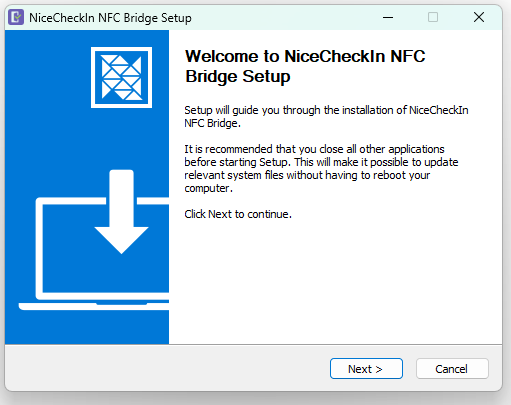 NFC Bridge Setup welcome screen