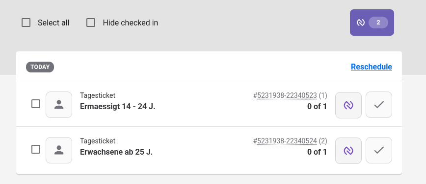 Ticket page with NFC icons