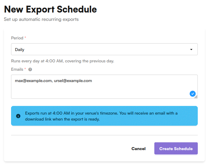 New Export Schedule