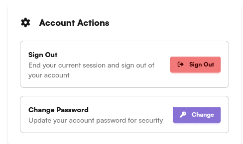 Account Actions with Sign Out and Change Password
